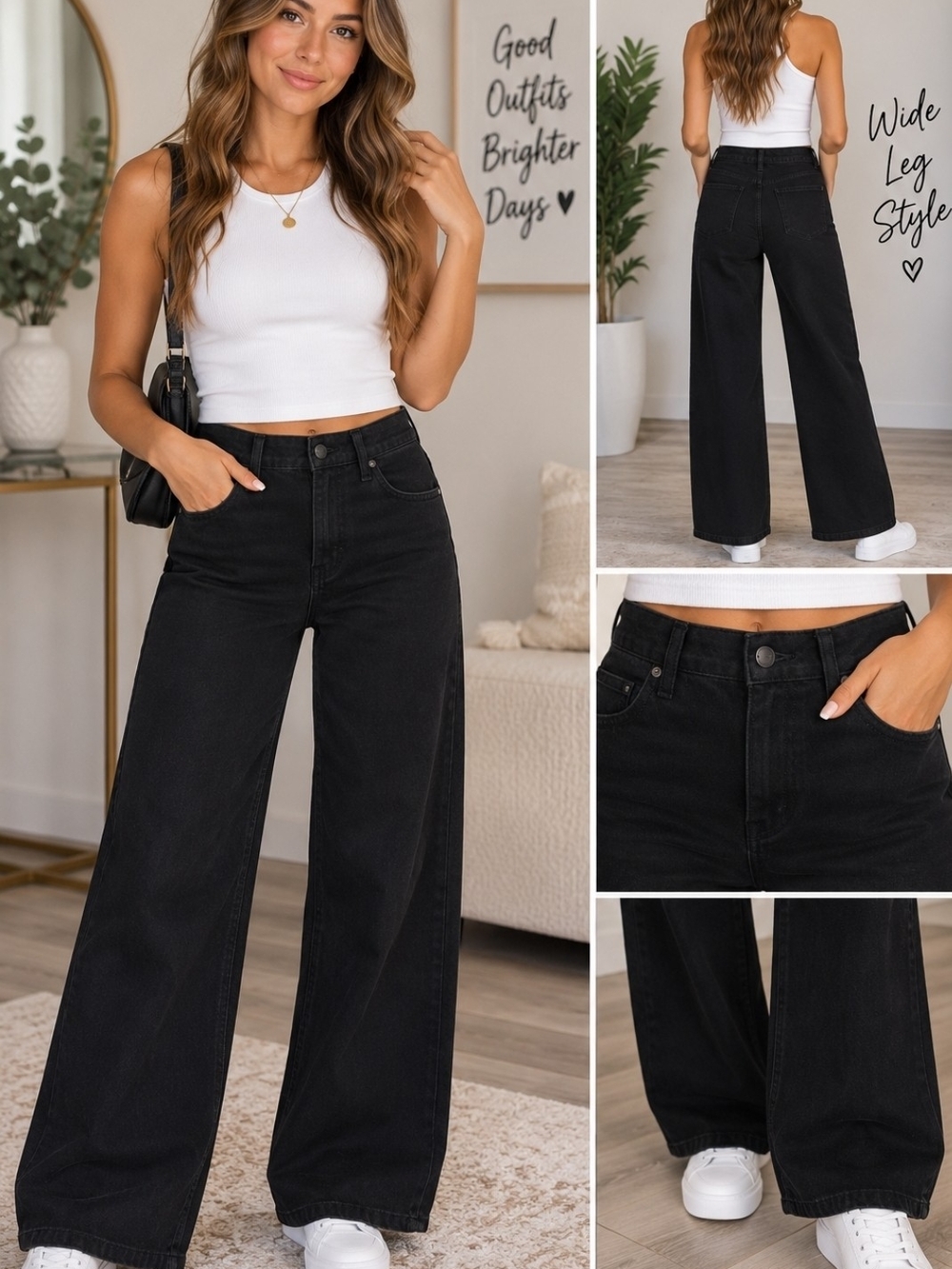Lands’ End Black Wide Leg Jeans Size 2 NWT